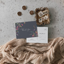 Postal Azul Clásico Floral Silvestre Gracias