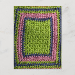 Postal Azul crochet, verde, rosa
