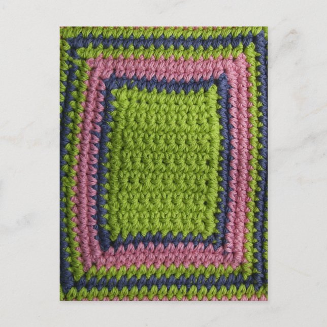 Postal Azul crochet, verde, rosa (Anverso)