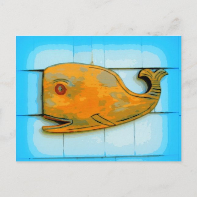 Postal azul de ballena feliz sonriente (Anverso)