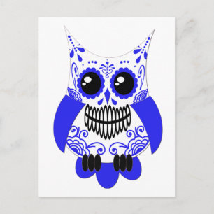 Postal azul de búho de azúcar blanco