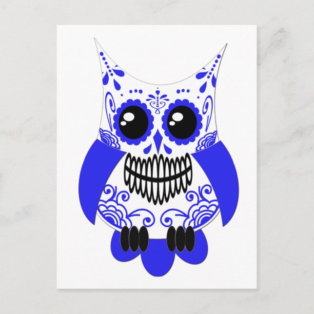 Postal azul de búho de azúcar blanco (Anverso)