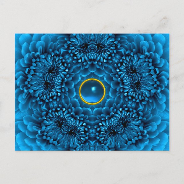 Postal AZUL DE DAHLIA Y SAFIRO DE GEMSTONE Floral (Anverso)