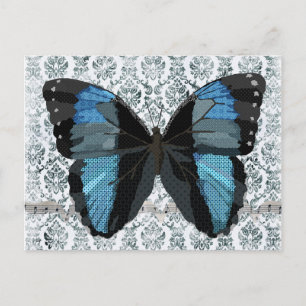 Postal azul del damasco de la mariposa de Boho