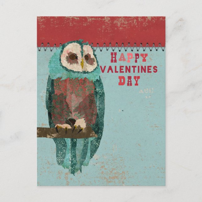Postal azul del día de San Valentín del búho de (Anverso)