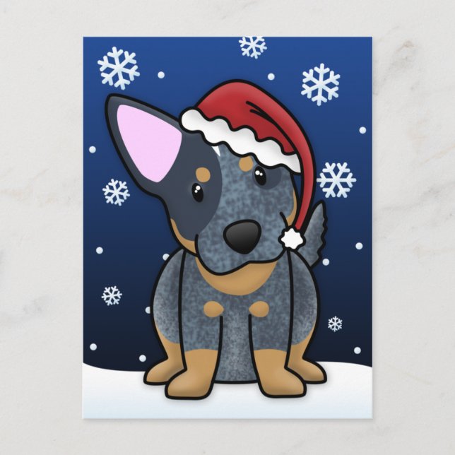 Postal azul del navidad de Kawaii Heeler (Anverso)