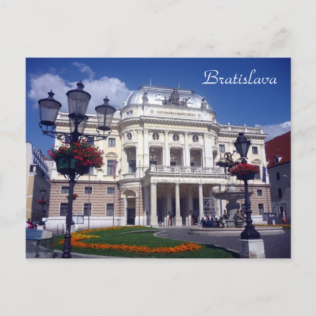 Postal azul del teatro bratislava (Anverso)