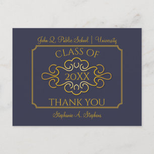 Postal Azul elegante   Graduación de Gold College Gracias