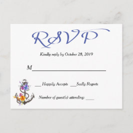 Postal azul floral de anclaje de barco RSVP Náutic