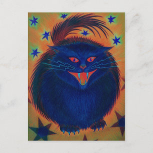 Postal azul gato asustado
