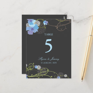 Postal Azul Hibiscus Trague Boda Floral Número de tabla