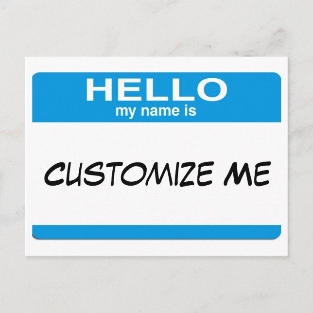 Postal Azul Hola Mi Nombre Es ... ¡Personalizable (Anverso)