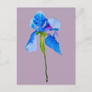 Postal Azul Iris arte moderno de acuarela floral