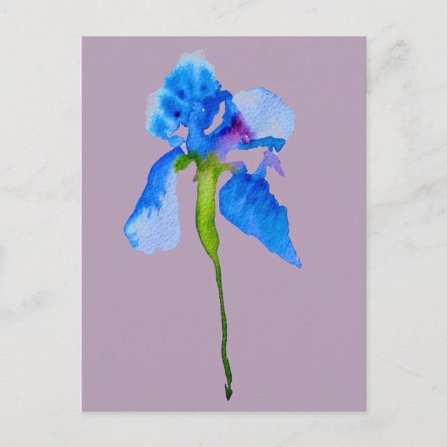 Postal Azul Iris arte moderno de acuarela floral (Anverso)