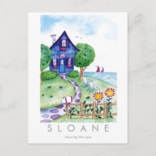 Postal azul junto al mar