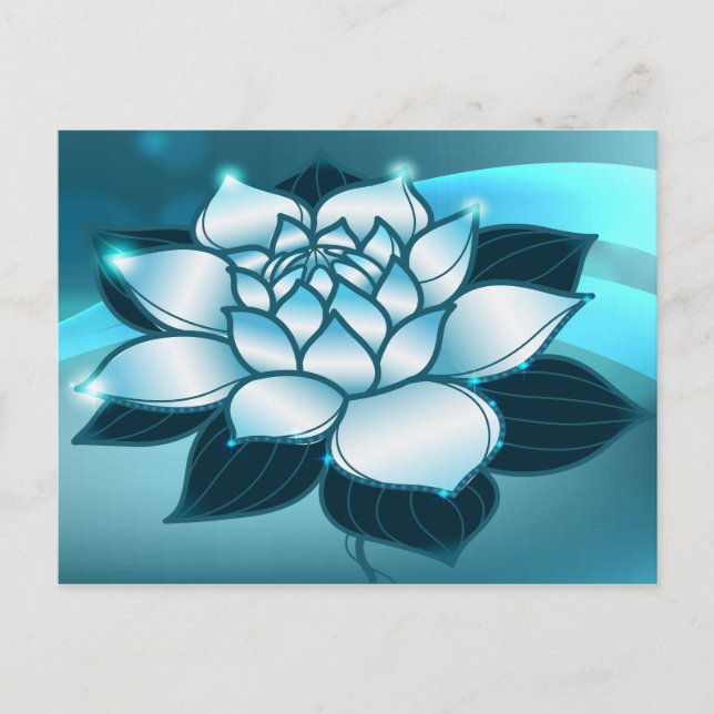 Postal Azul Lotus Espiritual Fina Arte Floral (Anverso)