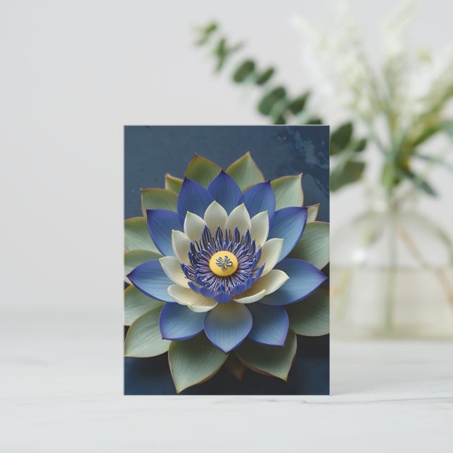Postal Azul Lotus Flor Arte Espiritual Zen (Anverso de pie)