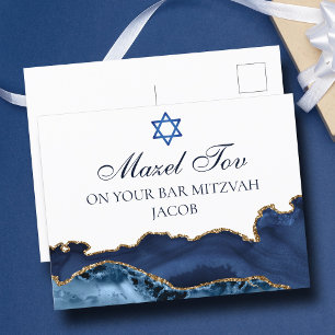 Postal Azul Marino Dorado Cumpleaños Bar Mitzvah Mazel To