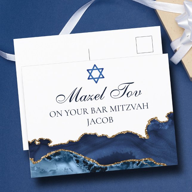 Postal Azul Marino Dorado Cumpleaños Bar Mitzvah Mazel To (Subido por el creador)