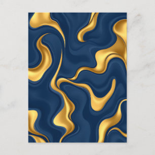 Postal Azul Marino Mármol Dorado Abstracto Lujo Remolino