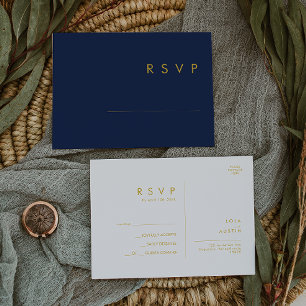 Postal Azul marino Minimalista moderno   RSVP de Boda de 