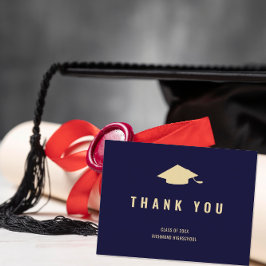 Postal Azul Marino Moderno Dorado Foto Gracias