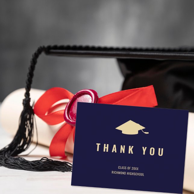 Postal Azul Marino Moderno Dorado Foto Gracias (Subido por el creador)