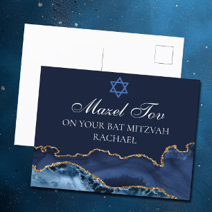 Postal Azul Marino Oro Cumpleaños de Bat Mitzvah Mazel To