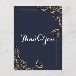 Postal Azul marino y floral dorado Gracias