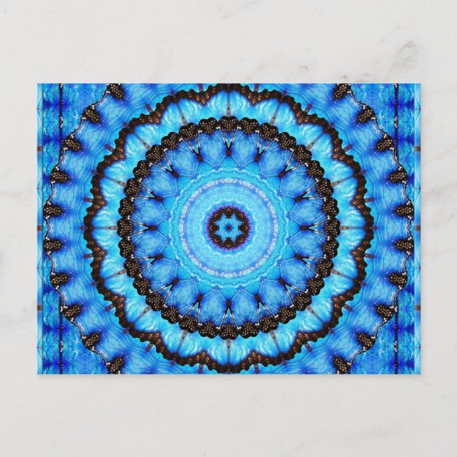 Postal Azul mariposa Mandala (Anverso)