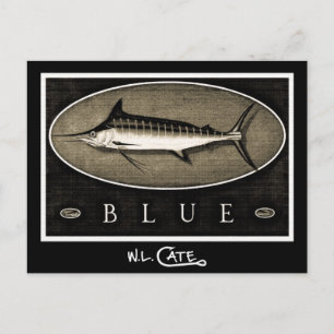 Postal azul marlin vintage negro y blanco
