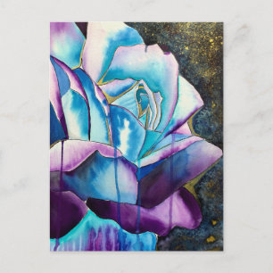 Postal Azul morado gótico acuarela arte rosa