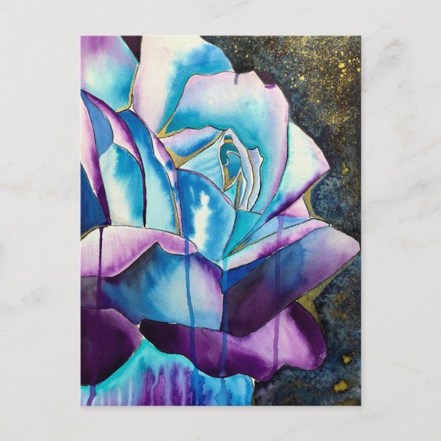 Postal Azul morado gótico acuarela arte rosa (Anverso)