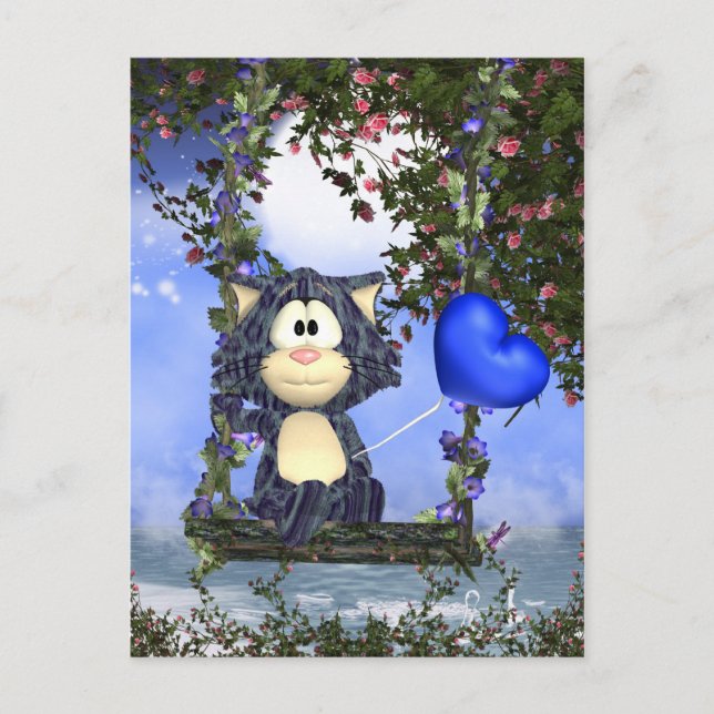 Postal azul para gato, postal corta (Anverso)