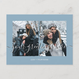 Postal Azul Personalizado 2 fotos Saludos universales