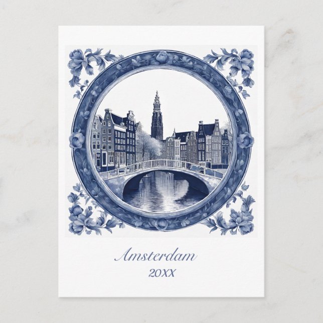 Postal Azul personalizado Delft Amsterdam (Anverso)