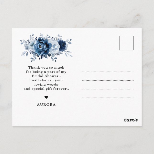 Postal Azul pizarra naval boda de agradecimiento  (Reverso)