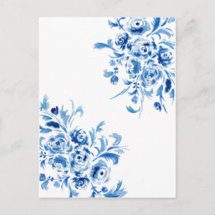 Postal Azul portugués floral acuarela