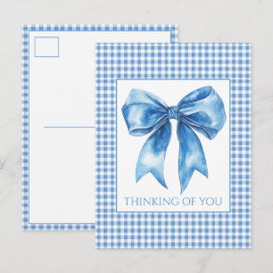 Postal Azul Preparado y Cuadros de Gingan Blanco y Lazo