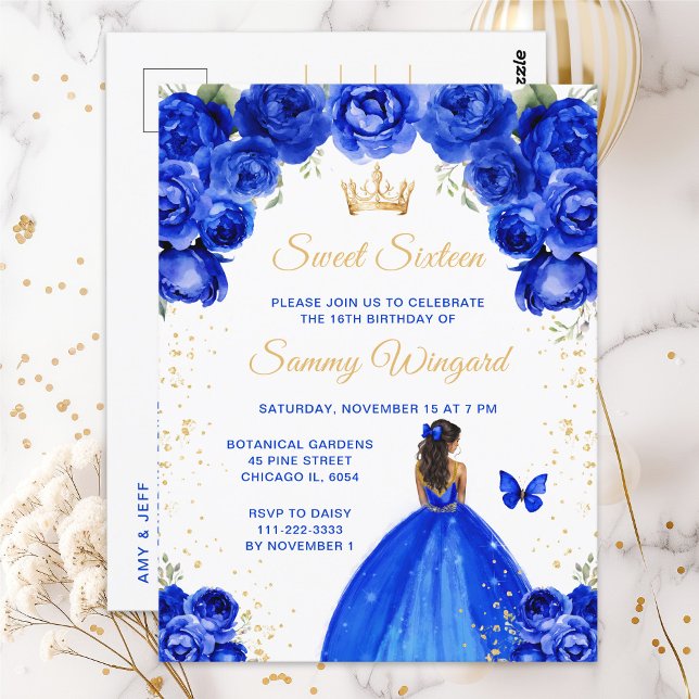 Postal Azul Real Princesa de Piel Oscura Cumple Dulces Di (Subido por el creador)