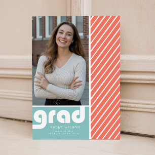 Postal Azul Rojo Grad Minimal Foto Graduation Agradecimie