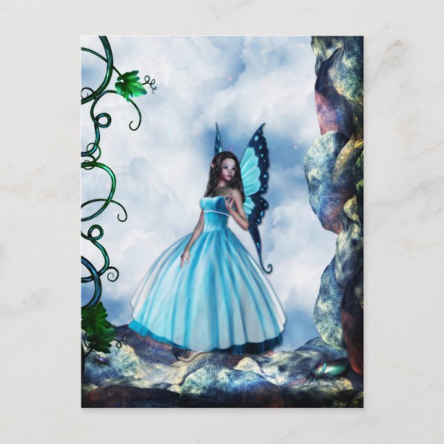 Postal azul romántica de mariposa (Anverso)