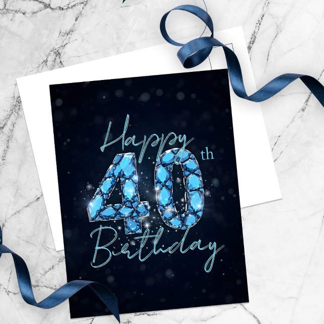 Postal Azul Safiro Opulento y Negro Cumpleaños 40 (Subido por el creador)
