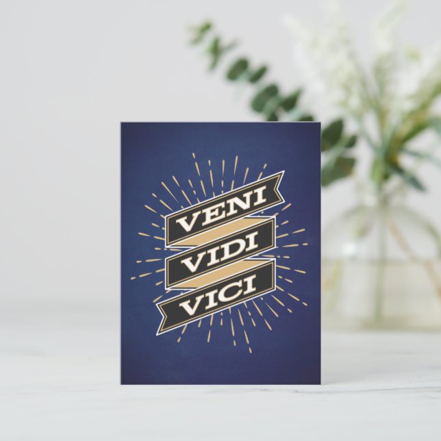 Postal azul Veni Vidi Vici (Anverso de pie)