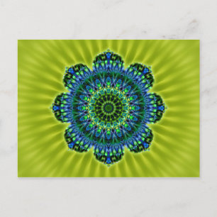 Postal azul verde Mandala flor ligera