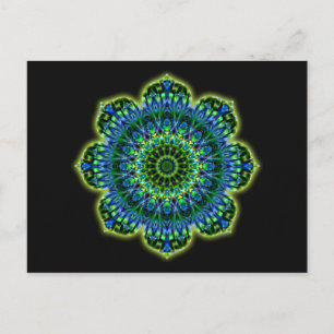 Postal azul verde Mandala   negro