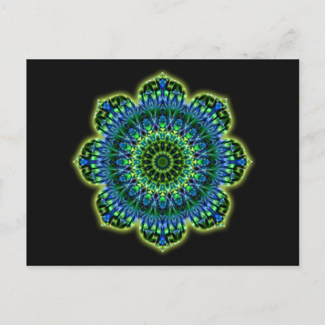 Postal azul verde Mandala | negro (Anverso)
