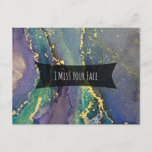 Postal Azul Verde Púrpura y Oro Resumen Te Extraño La Car