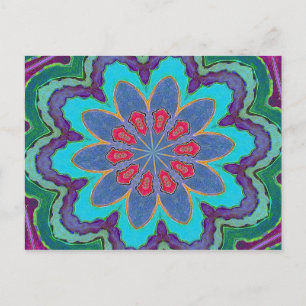 Postal azul verde rojo morado Mandala