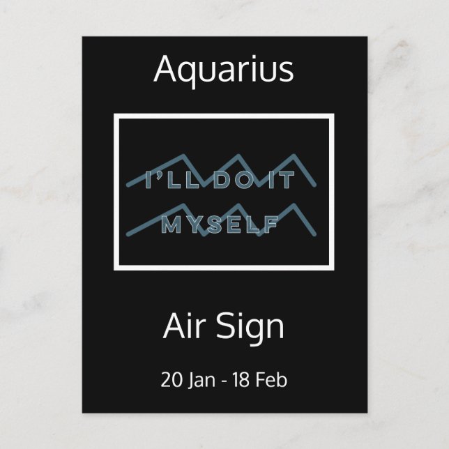 Postal azul y blanca de la cita Aquarius Zodiac (Anverso)